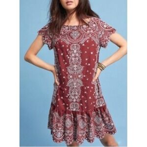 Anthropologie Featherbone Embroidered‎ Eyelet Dress Wine Red XL NWT